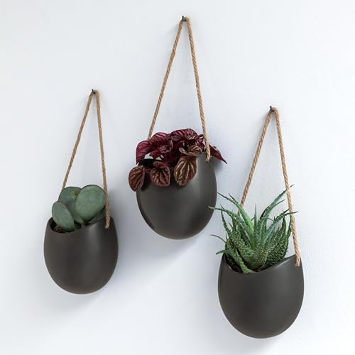 Kazai. Wandvasen -Ellie- | Hängende Keramik-Blumentöpfe 3-teilig | Wand-Deko für Zimmer, Balkon und Garten | Graphit (matt)