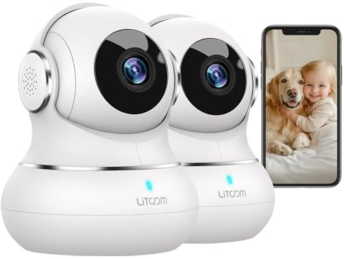 litokam Little elf Überwachungskamera, 2K Babyphone, WLAN IP Kamera mit Bewegungserkennung, Nachtsicht, 2-Wege Audio, Hunde Kamera unterstützt App Kontrolle und Fernalarm-2 stück