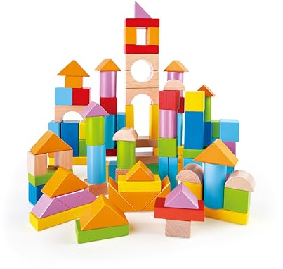 Hape Wunderbare Holzbausteine - 101-teiliges Set mit bunten Klötzen, Motorik- und Konstruktionsspielzeug, zur Förderung der Feinmotorik, für Kinder ab 12 Monaten