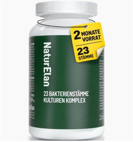 NaturElan 23 Kulturen Komplex, 23 Premium Bakterienstämme, 200 Mrd. KBE/g | mit Akazienfaser, 1 Kapsel pro Tag, mit Lactobacillus & Bifidobakterien, Vegan, 60 CT