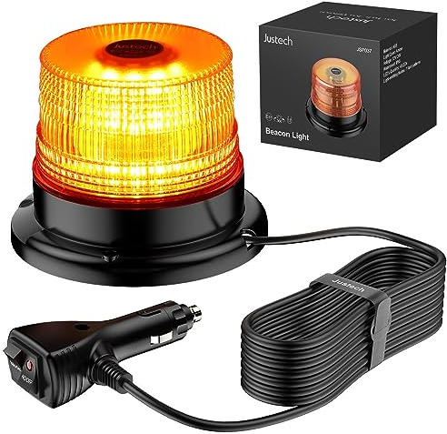 Justech 40 LED Rundumleuchte Blitzleuchte 7 modus mit 5m Netzkabel Doppelter Schraube 12/24V Amber Warnleuchte Magnetische Notfallblinklampe Wiederherstellungswarnung gelbes Licht der Decke