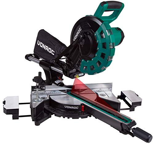 VONROC Kapp- und Gehrungssäge - Elektrische Holzsäge 2200W - 254mm mit Laser & LED, Staubsammelbeutel