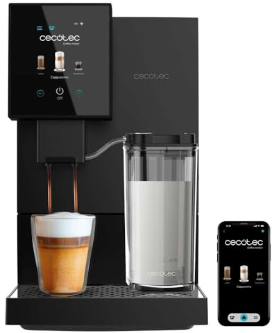 Cecotec Kaffeevollautomat Cremmaet Compactccino Connected, 1350 W, 1,1 L | Bis zu 30 Getränke, App-Steuerung, TFT-Touchscreen, 19-bar-Pumpe, Thermoblock, 5-stufiges Mahlwerk und 400-ml-Milchtank