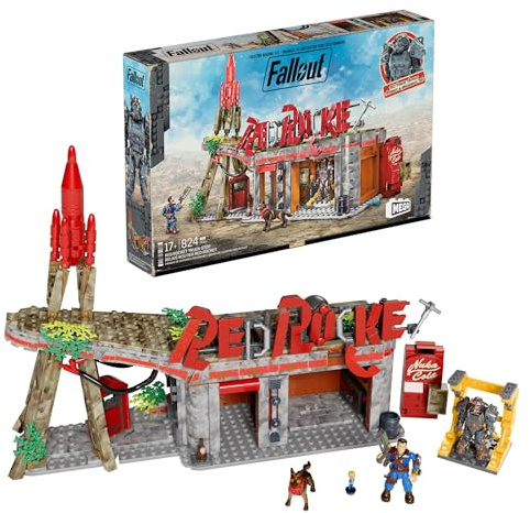 MEGA Fallout Actionfiguren Bauspielzeuge, Red-Rocket-Raststätte mit 824 Teilen, 2 beweglichen Charakteren und Zubehör, für Sammler, HXT00