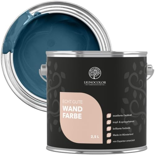 Lignocolor Wandfarbe Innenfarbe Deckenfarbe ultramatt 2,5 L (Ocean) | hochdeckende Farbe für Wände, Decken und Tapeten – matt, tropffrei und in vielen harmonischen Farbtönen.