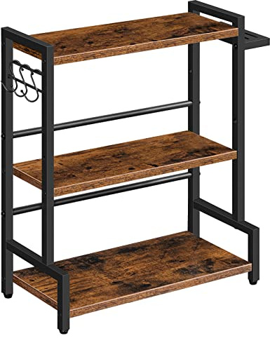 HOOBRO Gewürzregal, Küchenregal mit 3 Haken, Gewürzständer mit Messerhalter, Schreibtisch Organizer, Verstellbare Füße, für Esszimmer, Küchen, Badezimmer, Dunkelbraun-Schwarz, EBF01TL01