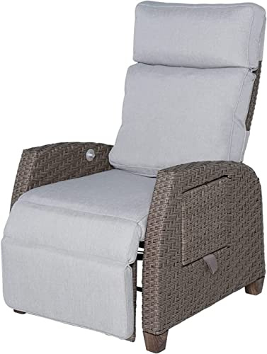 Grand patio Relaxliege Liegesessel mit Sitzkissen Gartensessel Verstellbare Rückenlehne Rattan Sonnenliege für Innen, Außeneinsatz -Beige Sitzkissen & Braun Rattan