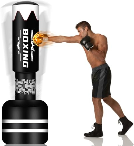 YORWHIN Upgrade-Design Boxsack Stehend Erwachsene, 180cm Schwerer freistehender Boxing Bag - Sandsäcke aufblasbarer Kick Standboxsack für Training MMA Muay Thai (Hantel-Dreifachspiel