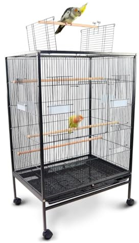 Mobiclinic®, Vogelkäfig, XL, Transporträder, Bremsen, Öffnung nach Oben, Herausnehmbares Tablett, 8 Türen, Großformat, 95x43x61,5 cm, Futterstellen, Tränken, Sitzstangen, Ruhebarsch, NINFA