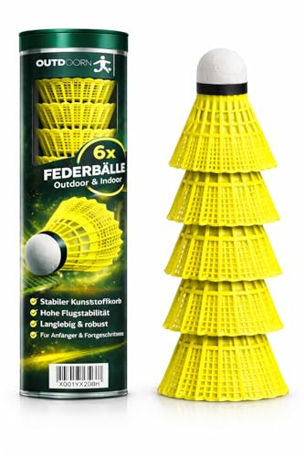 12x Federbälle, gelb für Badminton: Für Training und Wettkampf - Federball Badmintonbälle für Outdoor und Indoor