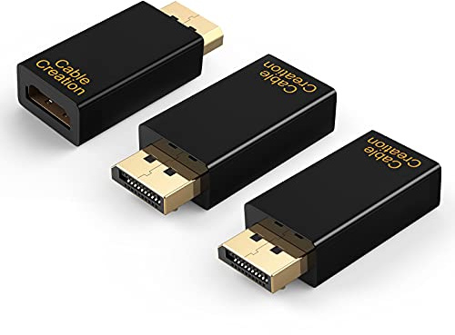 CableCreation DP auf HDMI Adapter, vergoldet, Konverter mit Displayport-Stecker und HDMI-Buchse, unterstützt 1080P, Schwarz 1.4V[3-Pack] Schwarz