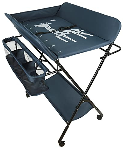 Wickeltisch klappbar | Wickelkommode mit Auflage | platzsparend & mobil | Wickelkombination mit Ablagefläche und Aufbewahrungskorb | höhenverstellbar (80 * 66 * 98cm (dunkelblau))