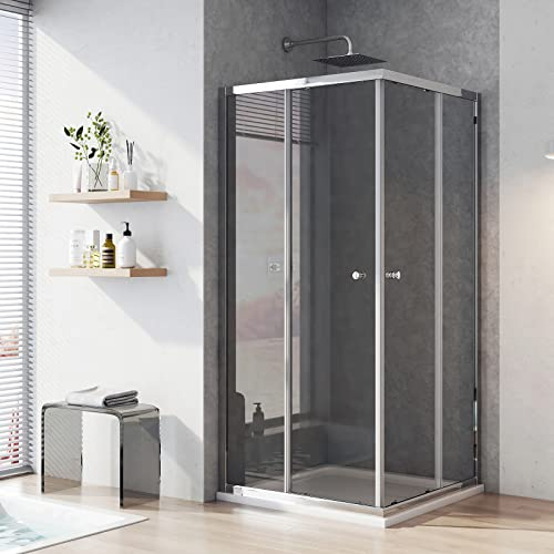 Heilmetz Duschkabine 80x80 cm Eckeinstieg Duschabtrennung Schiebetür Duschtür Nische Duschkabinen Glastür Schiebetürs 5mm ESG Sicherheitsglas Doppel Schiebetür Duschtür - Höhe 185cm