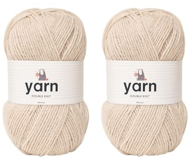 Korbond Garn – Beige – 2 x 100 g Acrylwolle – leicht, hypoallergen und langlebig, Doppelstrick-Häkelgarn, Strickwolle
