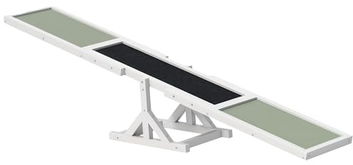 PawHut Hundewippe, Hunde Agility Wippe aus Holz, rutschfest Hunde Agilitäts Rampe für Hunde unter 30 kg, wetterfest Hundetraining Outdoor Hundesport für Balance, 180 x 30 x 30 cm Weiß