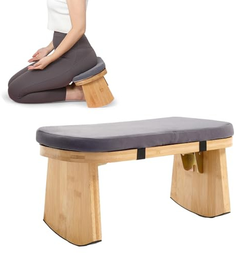 TYYIHUA Meditationsbank, klappbarer Meditationsstuhl, Bambus-Meditationshocker mit Anti-Rutsch-Matte, verstellbarer Yoga-Hocker mit gebogenen Unterkanten