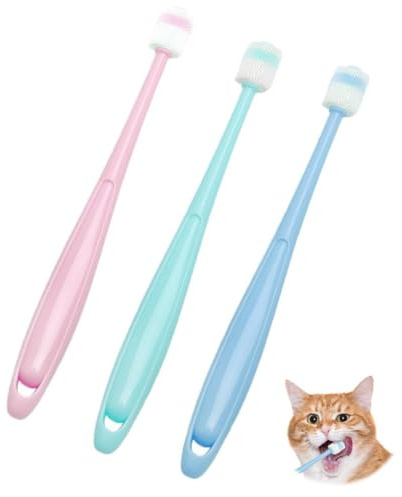 VOSSOT Katzen Zahnpflege Zahnbürste Set 360 Grad 3 Stück Katzenzahnbürste Zahnbürste, Weiche Silikon Katze, Wiederverwendbar Kleine Haustiere für Hunde & Katzen