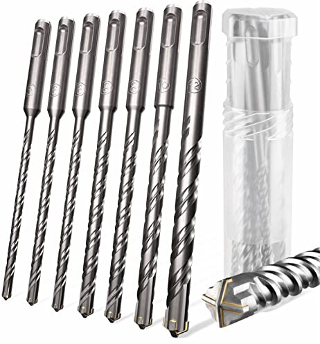 KSP-TEC® | SDS Plus Bohrer Set | 7tlg. 5-12mm | Hammerbohrer für Beton mit 4 Schneiden | in den Größen 5,6,6,8,8,10,12 | Betonbohrer | (SDS Plus Bohrer Set 7tlg.)