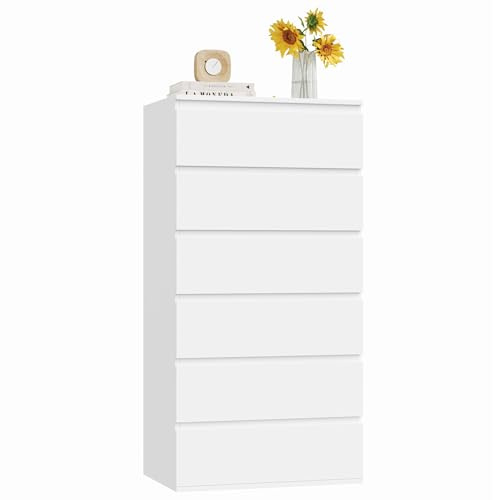 FOREHILL 119cm hoch Kommode weiß mit 6 Schubladen, Sideboard Schubladenschrank für Schlafzimmer Flur Wohnzimmer 60x40x119cm