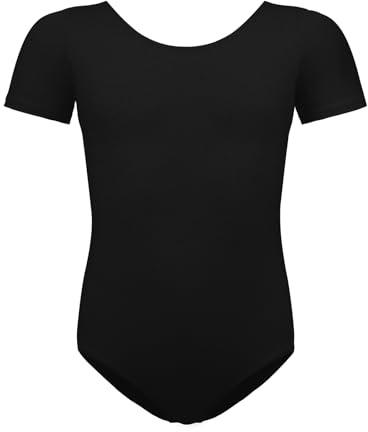BALAYSIER Ballettkleidung Mädchen-Damen, Turnanzug Kurzarm Baumwolle Gr-100-170 Ballett Trikot Gymnastikanzug Tanzbody(Schwarz, 150)
