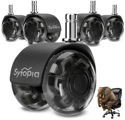 Sytopia Bürostuhl Rollen, 5er Set Rollen für Bürostühle, 11x22mm Hartbodenrollen für Bürostuhl Stuhlrollen Ersetzen Bodenschutzmatte, Leise und Weiche Gummirollen (Nicht für 1KEA 10mm), Schwarz