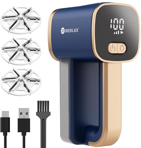 Fusselrasierer Elektrisch WiredLux - Wiederaufladbarer Fusselentferner für Kleidung & Möbel - LED-Licht, Einstellbare 3-Fach Geschwindigkeit, 6-blättrige Klinge, USB-Aufladung (Kobaltblau/Kupfer)