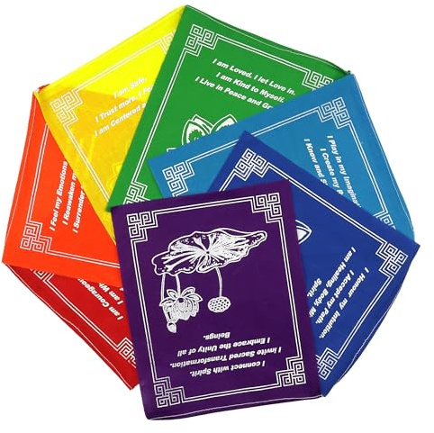Freak Scene Gebetsflagge Chakra Botschaften Lotus Stoff 20x24cm bunt Fahnenkette Girlande Chakrafarben