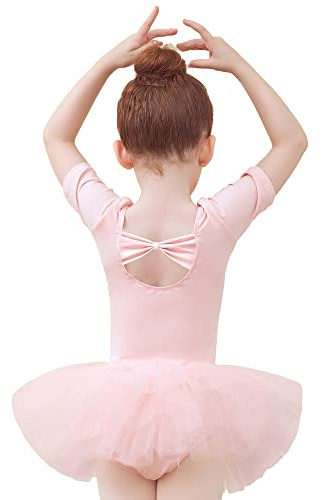 Tancefair Mädchen Ballettbekleidung Ballettkleid Kinder Kurzarm Balletttrikot Ballettanzug Tanzkleid Tanzbody mit Rock Tütü