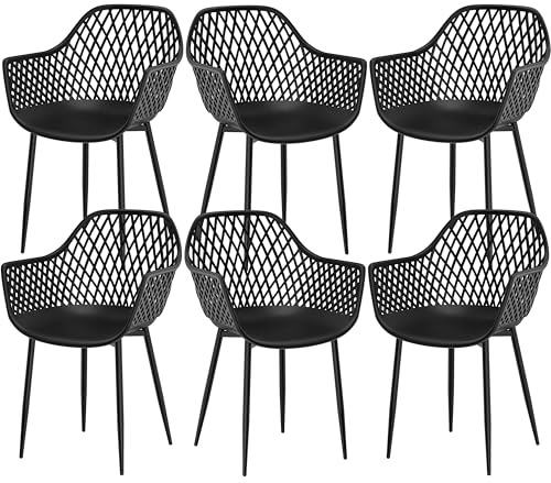 buybyroom Gartenstuhl 6er Set, Outdoor Stuhl mit Armlehne, Armlehnensessel Loungesessel Lehnstühle, Gartenstühle 120 kg belastbar, Schwarz
