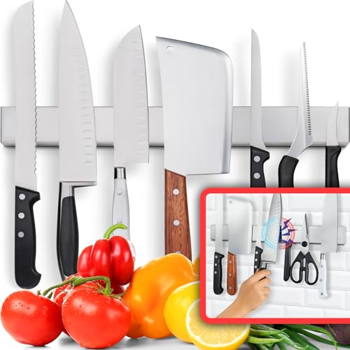 Premium 43cm Magnetleiste Messer für Wand - Extra Starker Messerhalter Magnetisch - Platzsparende Messerleiste Magnetisch Mit Starker Zugkraft (Aktualisierte Version)