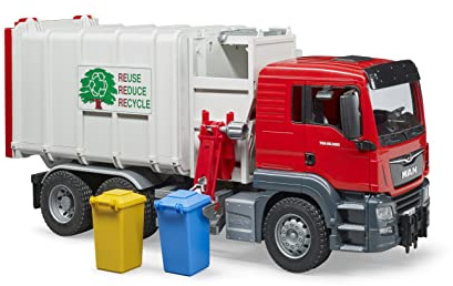 bruder 03761 - MAN TGS Seitenlader Müll LKW | Müllfahrzeug, Müllauto, Müllabfuhr, Spielzeug Kinder ab 4 Jahren, Maßstab 1:16