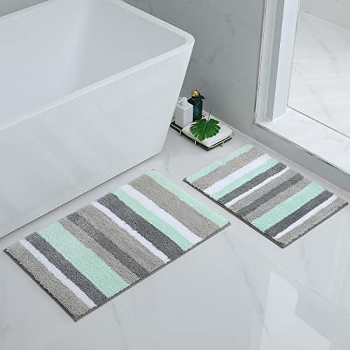 Homaxy rutschfest Badematten Set 2 teilig Mikrofaser Saugfähige Badteppich Weich Hochflor Badvorleger Set –40 x 60 cm + 50 x 80 cm, Grün/Grau