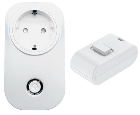 Funksteckdose mit Fernbedienung, Steckdose für Haushaltsgeräte und Lampen, 13A Ferngesteuerte Stecker, Reichweite 30 m, Programmierbar, 1 Steckdose mit 1 Fernbedienung, Weiß