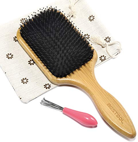 BESTOOL Haarbürste, Wildschweinborsten Haarbürste mit Nylonstiften, Professionelle Bambus Paddel Bürste zur Haarentwirrung und Detangling, Verbesserung der Haartextur (Paddel)
