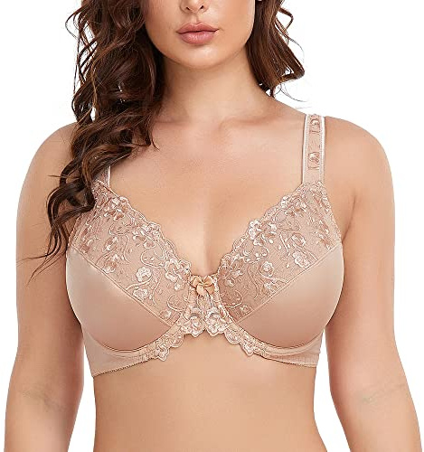 Ayigedu Damen Vollständige Abdeckung Bügel Push Up BH Floral Spitze Plus Size Nicht Gepolstert Komfort Alltag BH