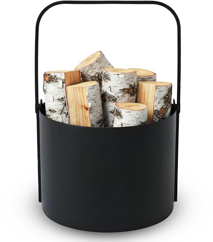 Kapaga - Holzkörbe, Kaminholzkorb aus Metall ⌀ 40 cm, Holzlager innen, Geschweißt - Sofort einsatzbereit, Pulverbeschichtet, Stabiler Holzständer, Feuerholzkorb, Faltbarer Korb mit Griff