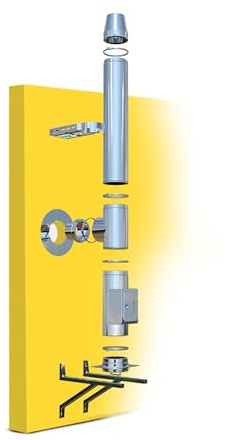 Oskar Edelstahlschornstein Ø 150mm Komplettbausatz | 25mm Isolierung | 0,5mm Materialstärke | 50mm Wandabstand | Innovative Verbindungstechnik | Einfache Montage | Robust und langlebig | Länge 2,2m