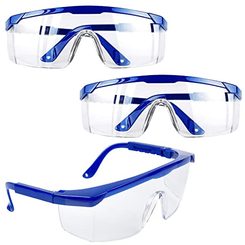 Schutzbrille, 3 Stück, zum Umwickeln, Anti-Beschlag-Schutzbrille, blauer Rahmen, Augenschutz für Kinder und Erwachsene, mit klaren, dickeren Polycarbonat-Gläsern für Outdoor-Aktivitäten