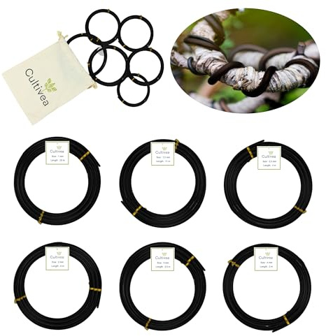 CULTIVEA® Bonsai-Draht, 6 Rollen aus Aluminium – 1,0 mm/1,5 mm/2,0 mm/2,5 mm/3,0 mm/4,0 mm – Bonsai-Ligatur, korrosionsbeständig, Gartenwerkzeuge für den Innenbereich – Bonsai, Pflanze, Baum