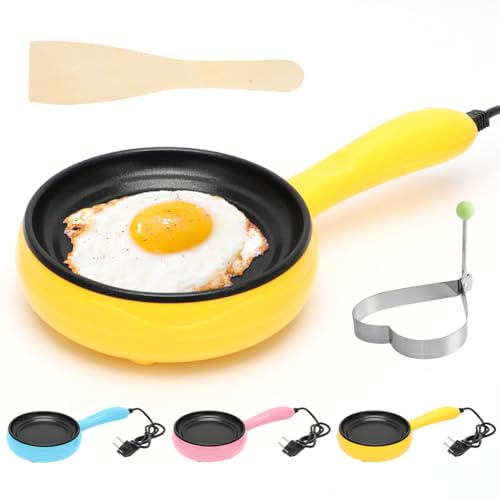 Tutamaz Elektrische Bratpfanne 15 cm, mit Antihaftbeschichtung und Holzspatel 220V Mini Elektropfanne für Studenten Eier Steak Pfannkuchen und Burger, ideal für Wohnheim & Haushalt