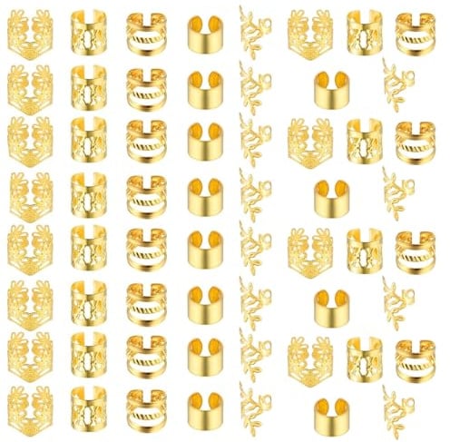 50 Stück Haarschmuck Gold Goldener Haarschmuck Damen Haar Schmuck für Zöpfe | Verstellbarer Haarschmuck Festival Damen,Dreadlocks Schmuck für Haar und Dreadlock,Männer- und Frauen-accessoires