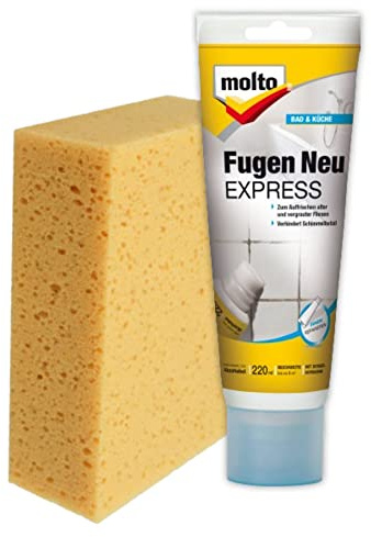 Set Molto Fugen Neu EXPRESS 220 ml + Schwamm Renovieren Fliesenfugen im Innenbereich