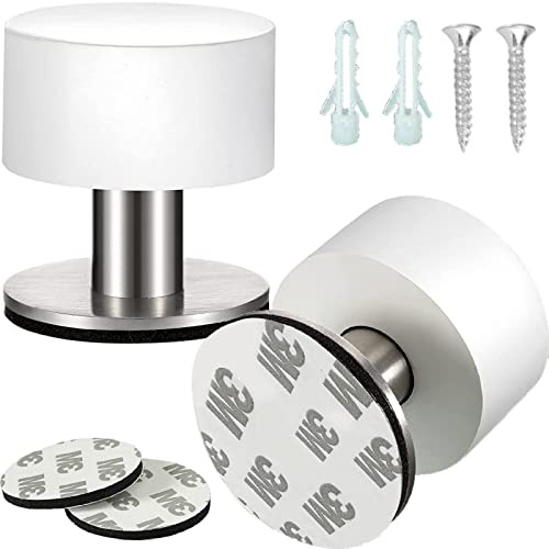 DONGZQAN Türstopper Wand,2 Stück Türstopper Selbstklebend Wand Edelstahl Türstopper 1.57 x 1.65 Zoll Doppel-Türstopper mit Schalldämpfer (Weiß)