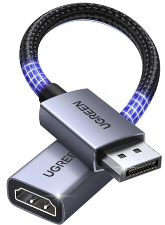 UGREEN 4K Displayport auf HDMI Adapter, Unidirektional DP auf HDMI 4K@30Hz 2K@60Hz 1080P@120Hz, Kompatibel mit Laptop PC Monitor Grafikkarten TV Projektor HP Dell AMD GPU NVIDIA