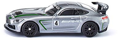 siku 1529, Mercedes-AMG GT4 Sportwagen, Metall/Kunststoff, Silber, Großer Heckflügel, Spielzeugauto für Kinder