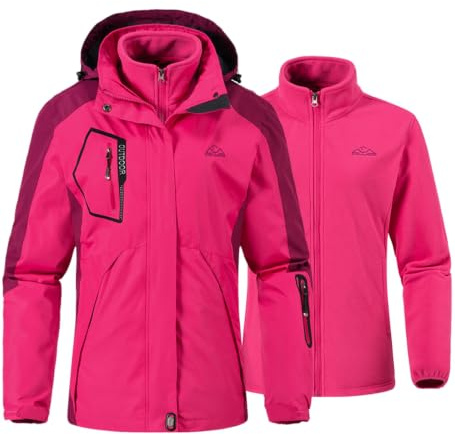YSENTO Damen 3-in-1 Skijacke Winterjacke Fleece wasserdichte Funktionsjacke | Winddichte Warme Regenjacke Outdoor SoftshellJacke mit Abnehmbarer Kapuze