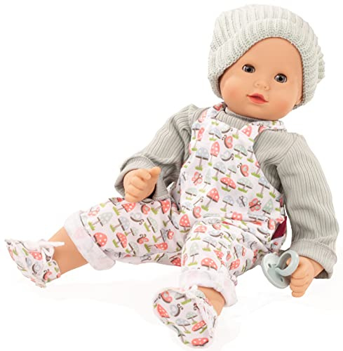 Götz 2327916 Maxy Muffin Glückspilz Puppe – 42 cm große Babypuppe mit blauen Schlafaugen, ohne Haare und Weichkörper – Weichkörperpuppe in 7 teiligen Set