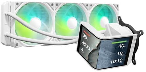 TRYX Panorama SE AIO Wasserkühlung 360mm Weiß mit GIPHY AMOLED Display | 6,67 AMOLED, 2K 60Hz, drehbar, KANALI anpassbar, ROTA ARGB Lüfter, flüsterleise, Intel LGA 1851/1700 AMD AM5/AM4