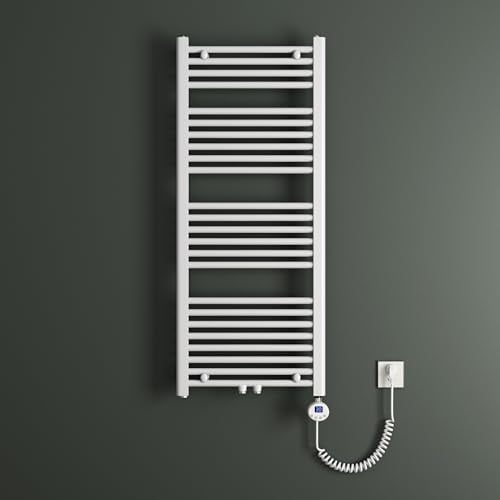 Mai & Mai Badheizkörper Handtuchheizkörper Badheizung Heizkörper bad 60x120 cm Weiß, Handtuchwärmer für Strom, Seitenanschluss, Röhrenheizkörper mit Heizstab 600W