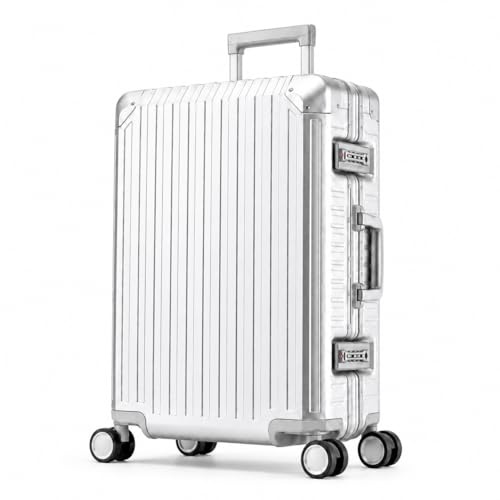 Travelhouse Tokyo 100% Aluminium Reisekoffer Silber M-66cm Hartschalenkoffer 2X TSA Zahlenschloss 4 Silent Move Doppelräder 360° Rollen Vol. 66L